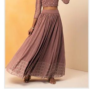 Indowestern Dusty Pink Foil Gathered Lehenga Skirt